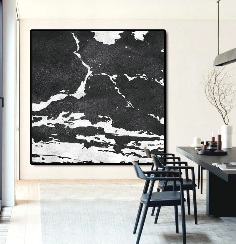 Extra Large Acrylic Painting On Canvas,Oversized Minimal Black And White Painting - Canvas Paintings For Sale